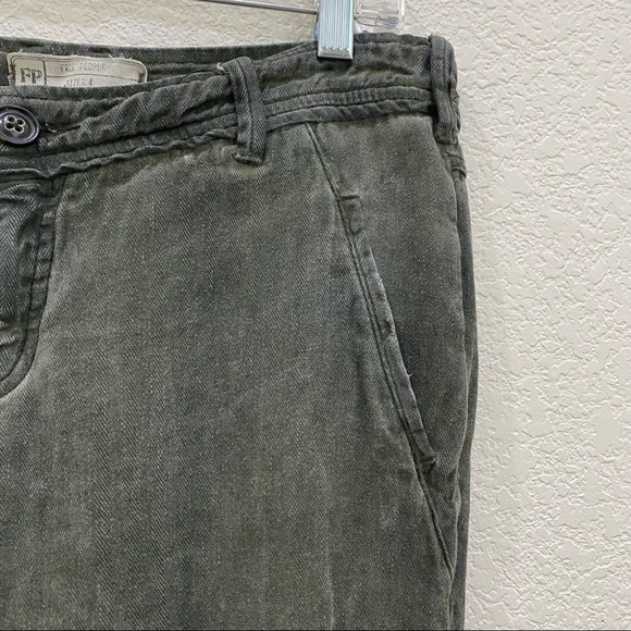 Free People Army Green Herringbone Distressed Relaxed Pants Size 4 - Picture 8 of 12
